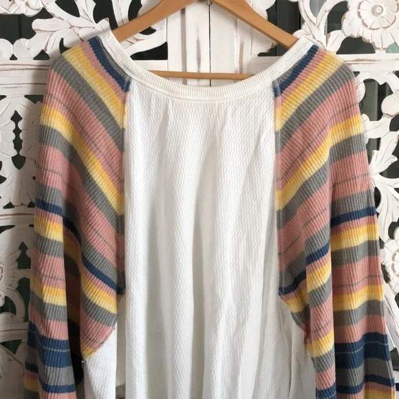 NWT Free People Rainbow Dreams Oversized Pullover Knit Thermal Sweater L